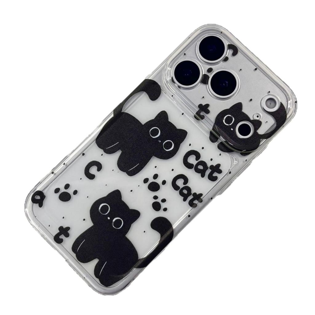 Splash Ink English Black Cat Space Case for Apple 17Promax Transparent Mobile Phone Case IP16 Cute 15 Cartoon 14