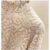 Women's Thick Lace Bottom Half High Neck Patchwork Ruched Long Sleeve Pullover Slim Top