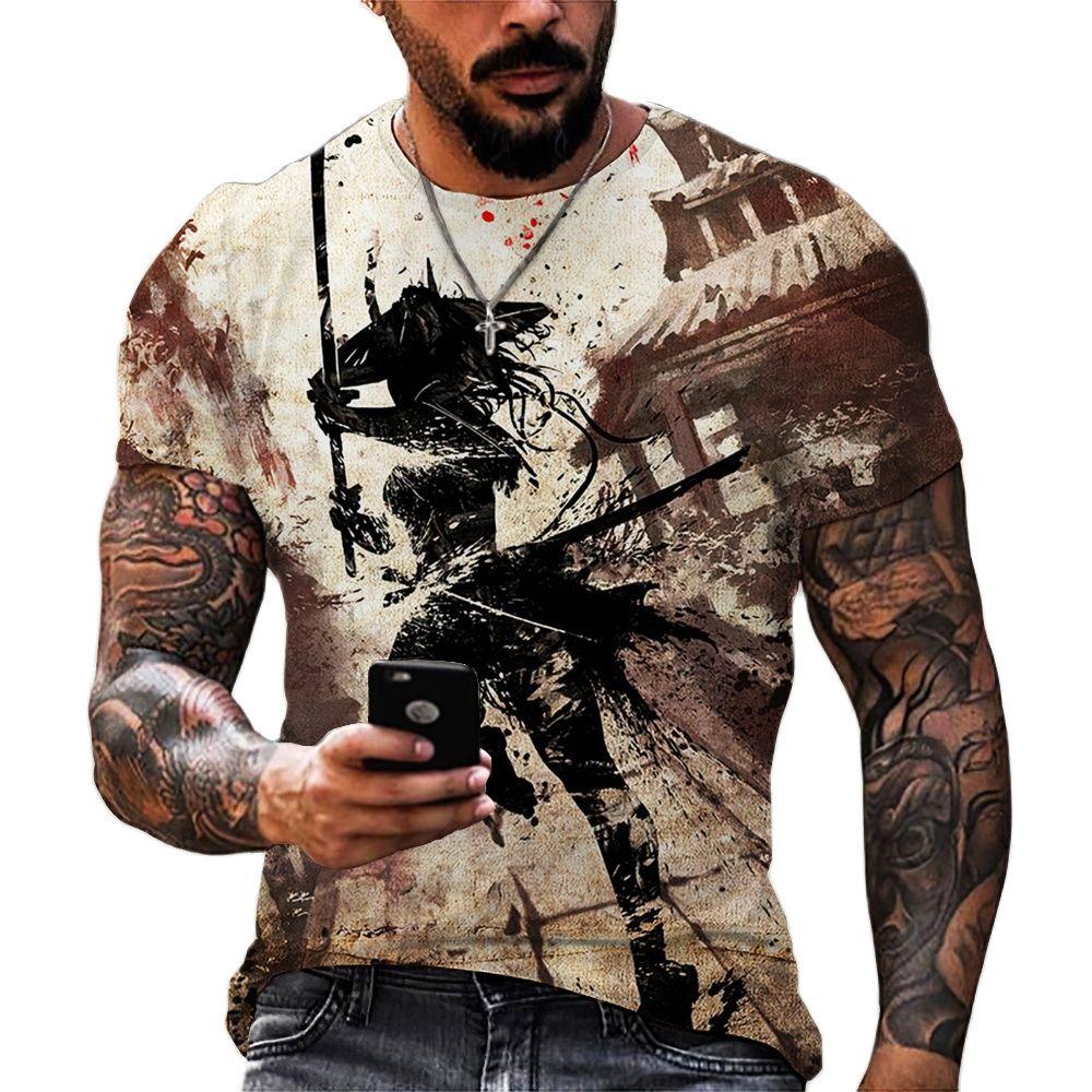 Vintage Samurai T-shirts For Men 3D Japan Style Print Short Sleeve Tops Street Hip Hop Streetwear Ninja Tees Men's T Shirt 3XL