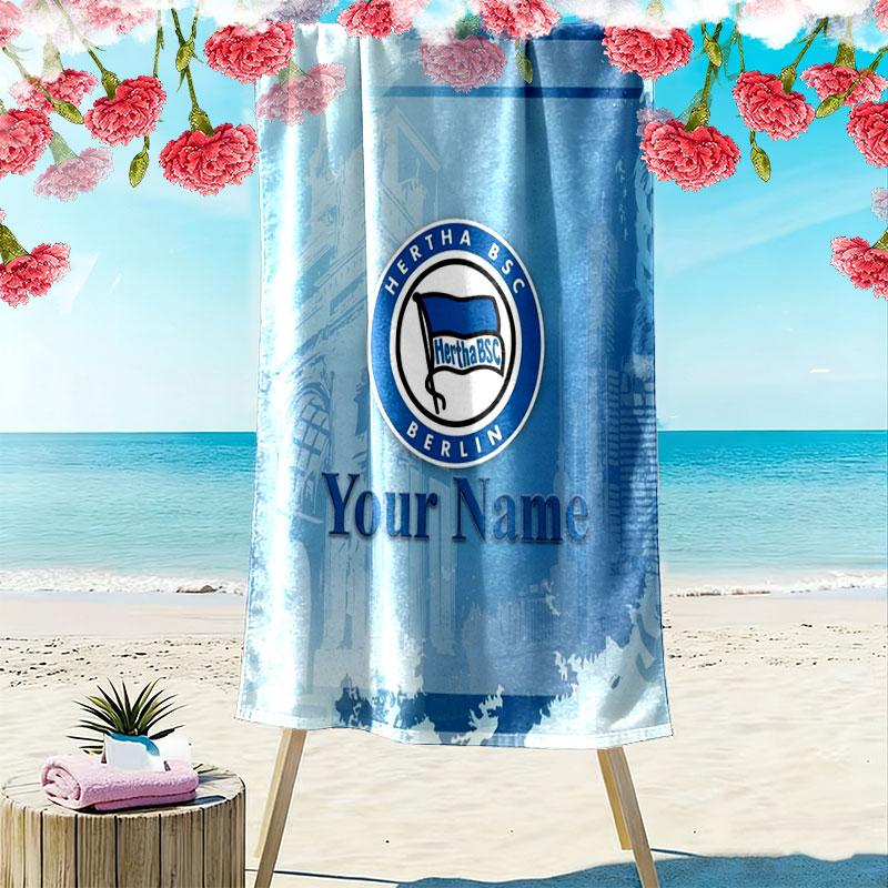 Hertha BSC Custom Name Print Beach Towel, Large Soft Quick Dry Towel for Beach Camping Swimming