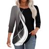 Women's Fashion Casual Color Block Stitched Print Round Neck Seven-sleeve T-shirt Top