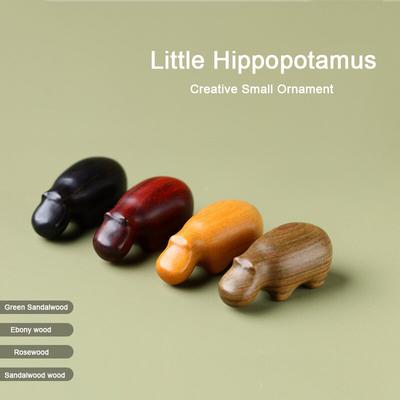 Mini Cute Small Wooden Hippopotamus Desktop Ornament Wooden Hippo Animal Statue Crafts Creative Home Decoration Funny Gifts