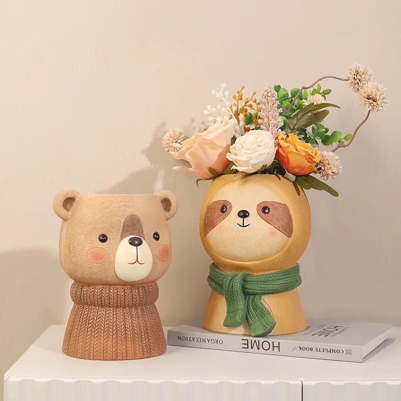 Animal Planter for Succulents Plants, Cute Panda Bear Lion Flower Pot Decorative Garden Figures Home Tabletop Decor 18cm/ 7inch