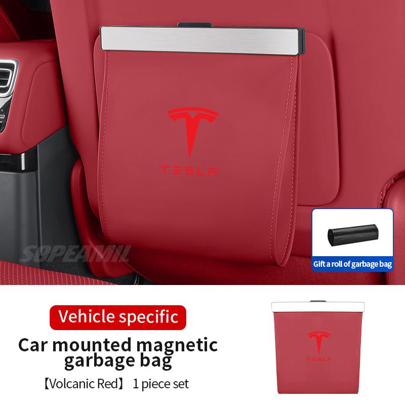 DTDIB1 For Tesla Model 3 Model Y Model S Model X Car Seat Back Hanging Garbage Bag Led Lamp Backrest Magnetic Storage Bag Trash Can