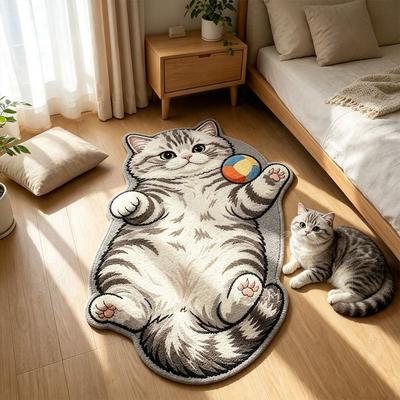 Non-Slip Cat-Shaped Area Rug Anti-fouling Door Mat Cute Cartoon Carpet  Bedrooms
