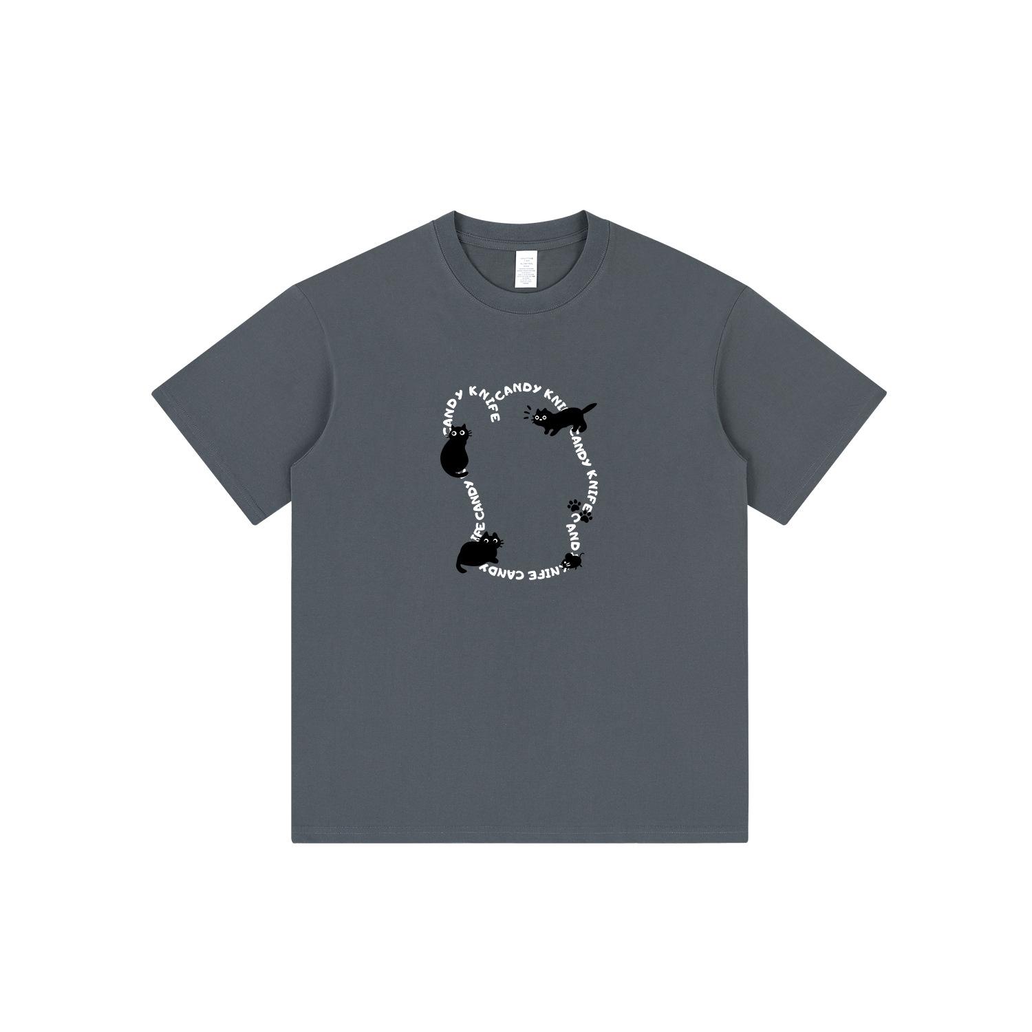 

Japanese-Style Loose Fit Cat Paw Print Cotton T-Shirt for Couples S рожевий