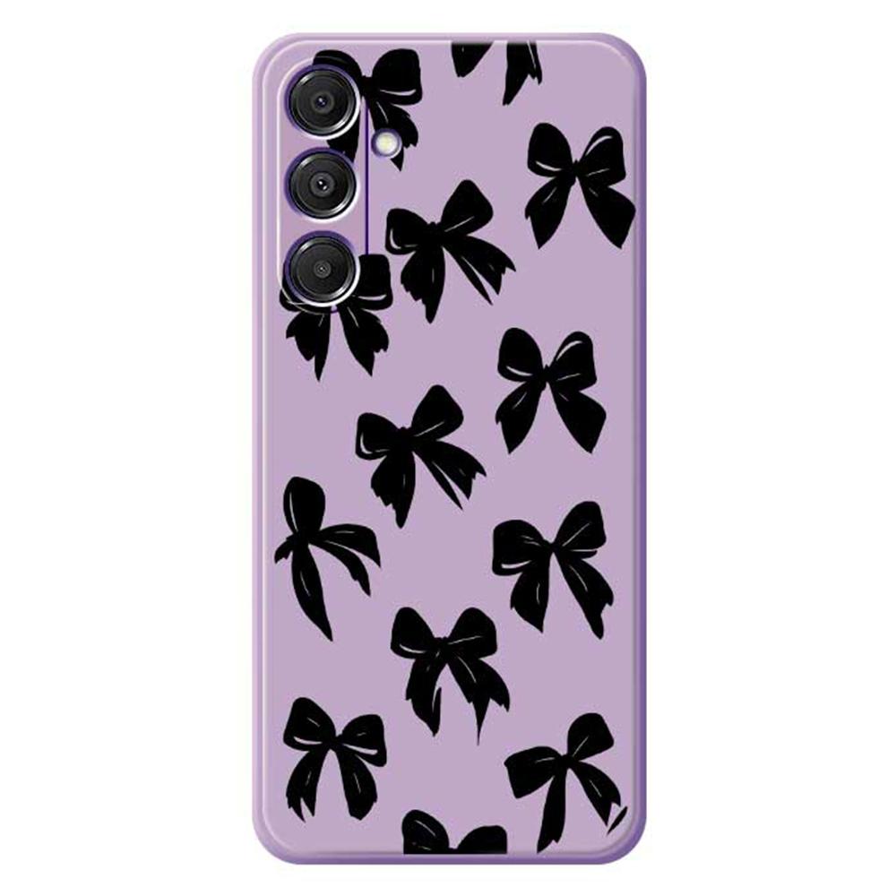 

For Samsung Galaxy A16 5G/4G Case Black Bow Pattern Printing Straight Edge TPU Phone Back Cover Purple