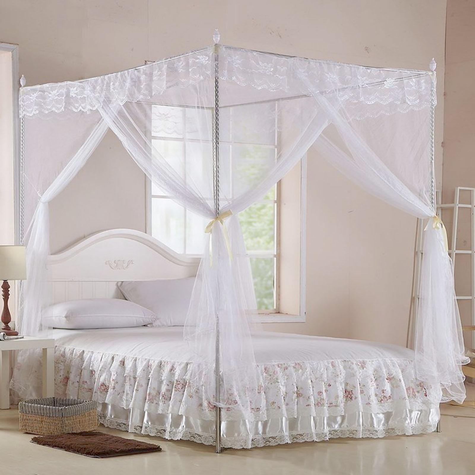 

Luxury Princess Three Side Openings Post Bed Curtain Canopy Netting Mosquito Net Bedding Type 1