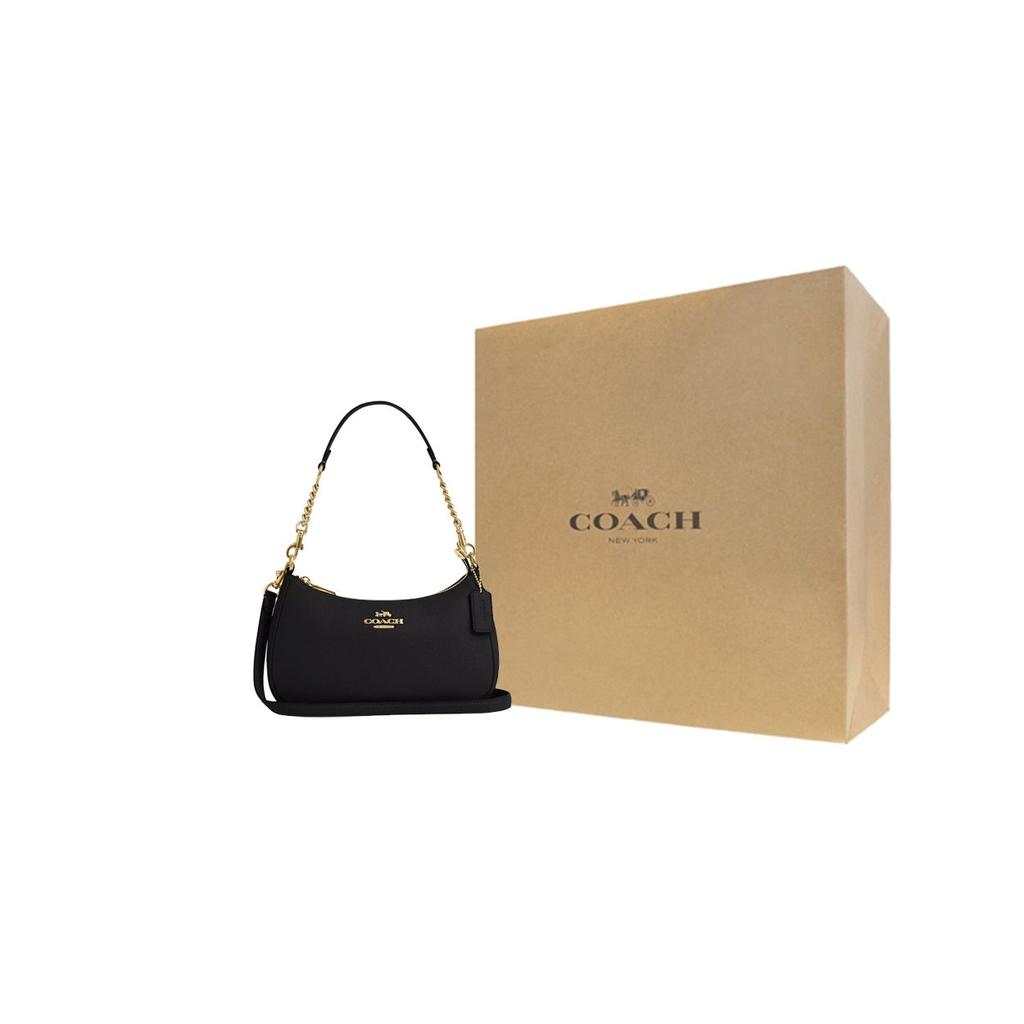 Coach Teri 24 Logo Metallico Chiusura con Zip Borsa a Tracolla Tote in Pelle Granata Media Borse da Donna Nero CV934-IMBLK