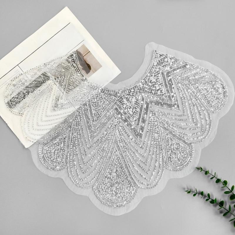 Elegant Beads Lace Collar Patches Adhesive For Wedding Gowns And Evening Dresses