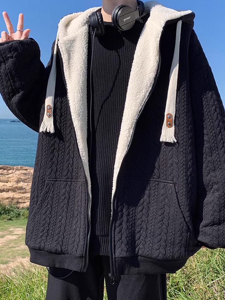 Men's Winter Hooded Lambswool Jacket - Thick, Trendy, Loose-Fit, Cotton Coat for Couples