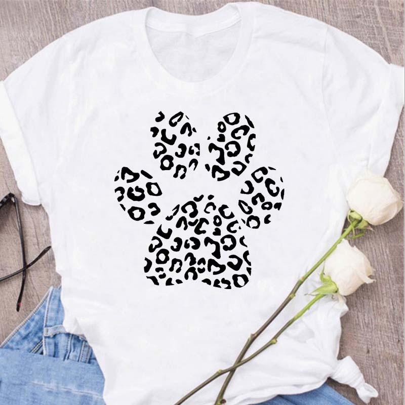 Womens Black Dog Claw Printed Tshirt Leopard Love Printed Christmas Reindeer Design Short Sleeve Casual Holiday Tshirt