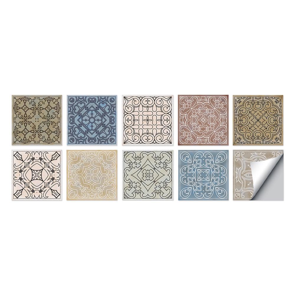 10-Pack European Style Floral Tile Wall Stickers for Living Room and Bathroom - Self-Adhesive PVC Crystal Film