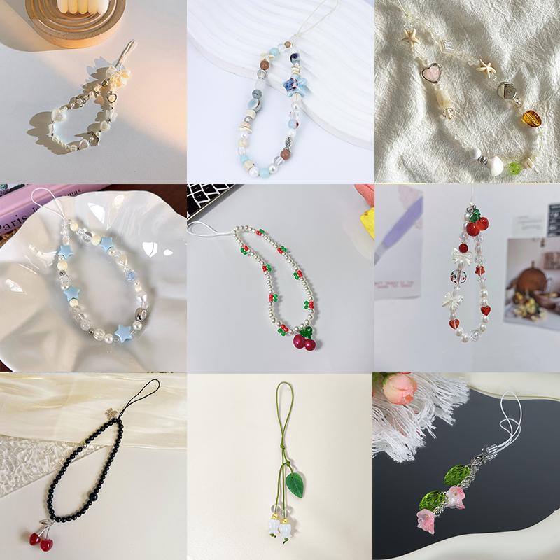 INS Korean Cute White Bow Heart Pearl Beads Beaded Phone Chain For iPhone Camera Hanging Rope Anti-Lost Lanyard Hanging Jewelry 1