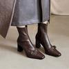 Klopf sanft klopf bequeme Kamelie quadratischer Kopf High Heel kurze Stiefel 2025 Herbst dünner Reißverschluss hinten Mode Stiefel Damen