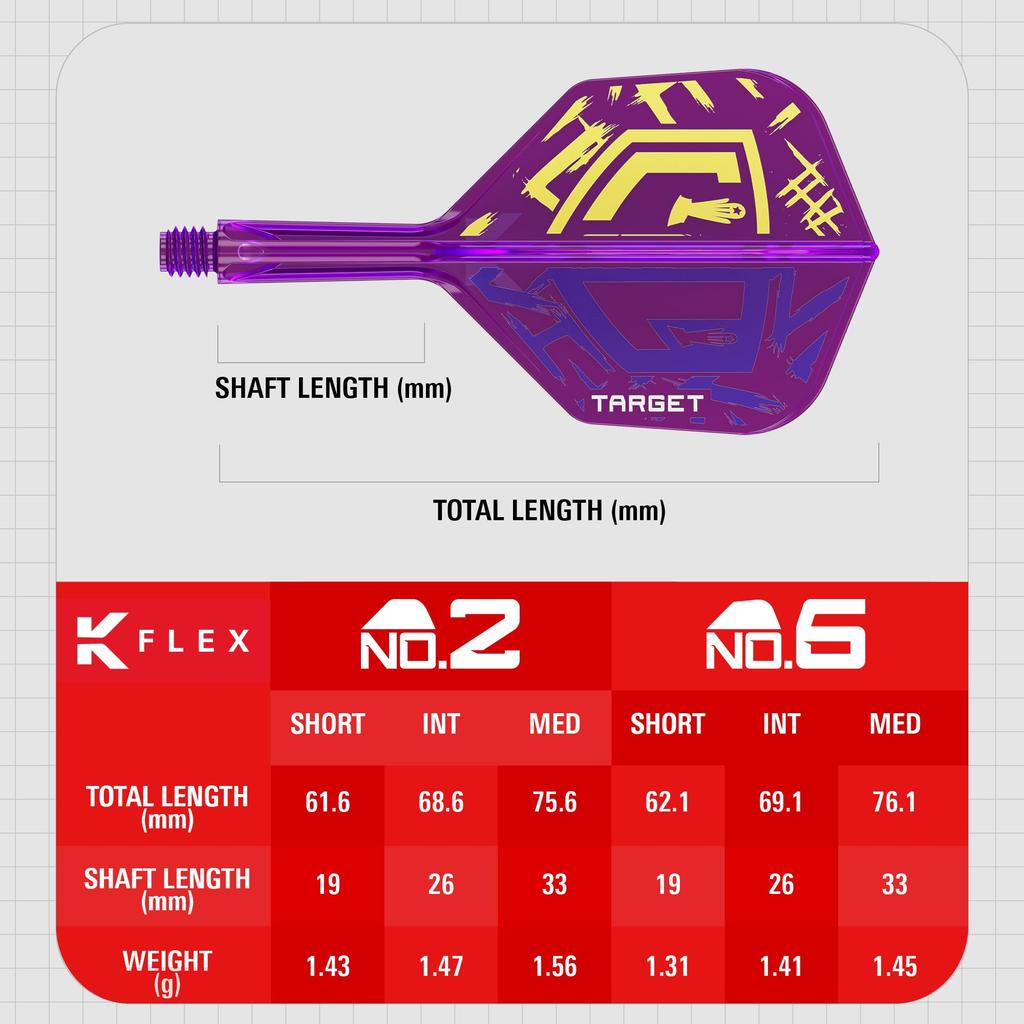 TARGET Darts Luke Littler World Champion KFLEX Flight Shaft KFLEX Flight Short Medium 6 Medium & System, No. 2/No. 6, All-in-One 3-Pack, (19mm),