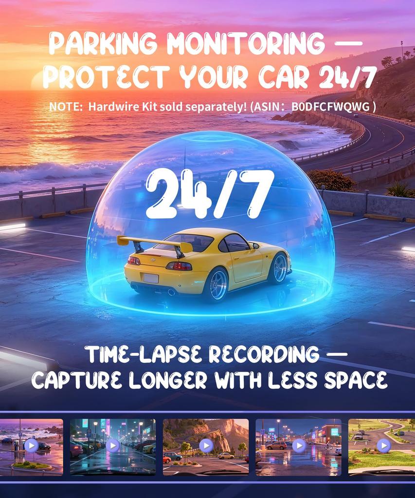 KAWA 2K Front Compact 32GB SD Card Voice Parking Night Loop App Screen Inversion Dashcam, Dashcam, Included, Control, Built-in WIFI, 24-Hour