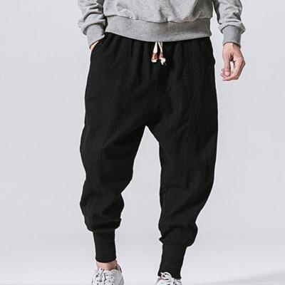 Pantalones casuales de algodón y lino elásticos de estilo chino grande para hombre