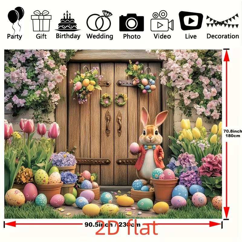 2D Easter Rabbit Door Tapestry, Tulips & Easter Eggs Wall Decor