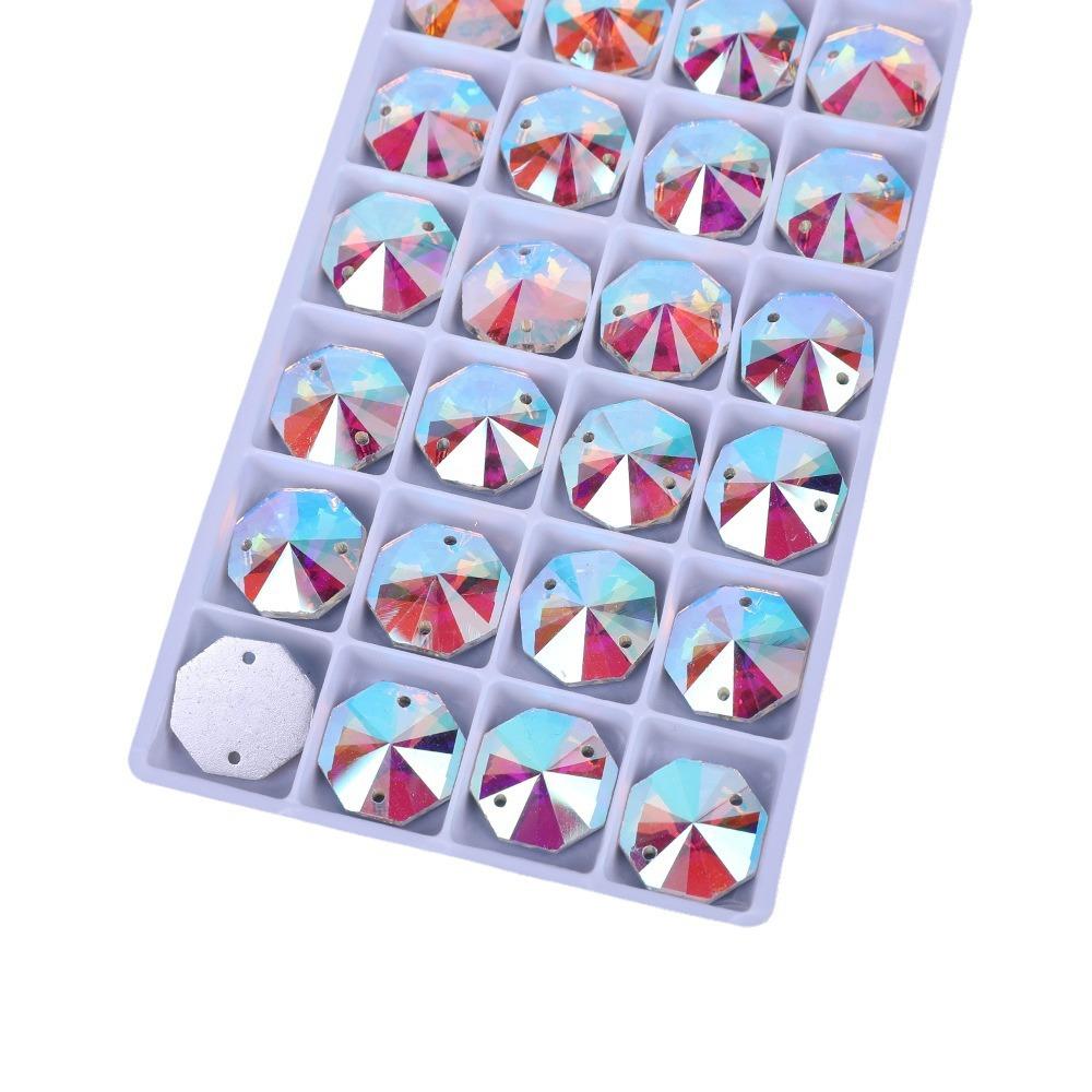 Weichen Glass Hand Seam Drill Flat Bottom Double Hole Octagonal Flat Buckle Ab Special-Shaped Colored Diamond Diy/Double Hole Gem Drill