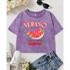 Verano California Summer Watermelon Printing Washed T Shirts Women Y2K Cotton Top Crewneck T-Shirt Summer Sports T-Shirt