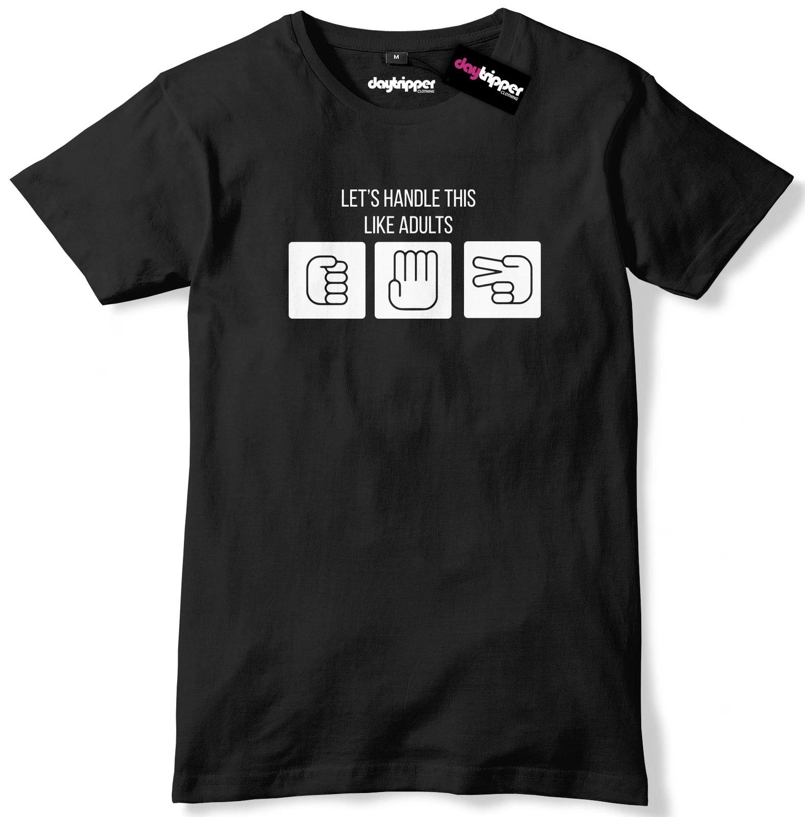 Lets Handle This Like Adults Rock Paper Scissors Mens Premium T-Shirt Slogan Tee XL