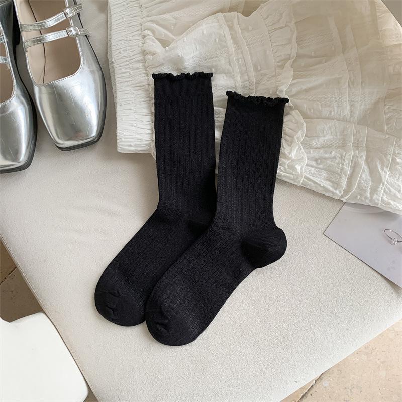 

White Socks Women S Socks Style Thin Cute Soft Girl Cotton Solid Color Stacked Socks Stockings One size fits all чорний