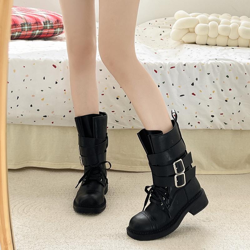 British wind locomotive Martin boots women's thin short boots 2025 new autumn and winter retro thick heel thick-soled medium boots
