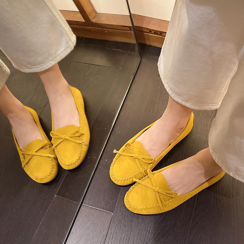 Модная женская обувь. Мокасины без застежек для балеток. Женские замшевые повседневные — фото 5