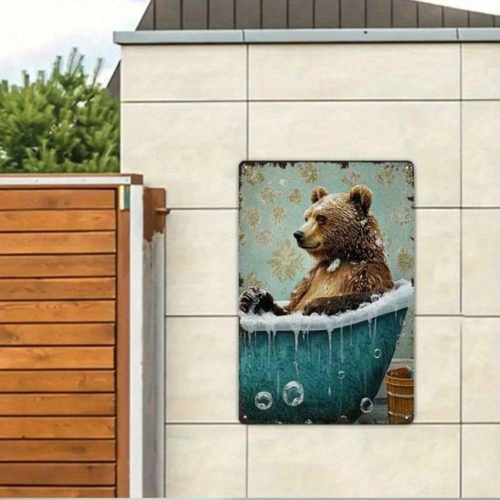 Vintage Metal Poster Wall Art Retro Bear Bathroom Rustic Decor