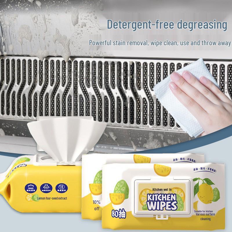 Hanging Kitchen Heavy-Duty Range Hood and Oil Stain Removal Wet Wipes, Large and Thick