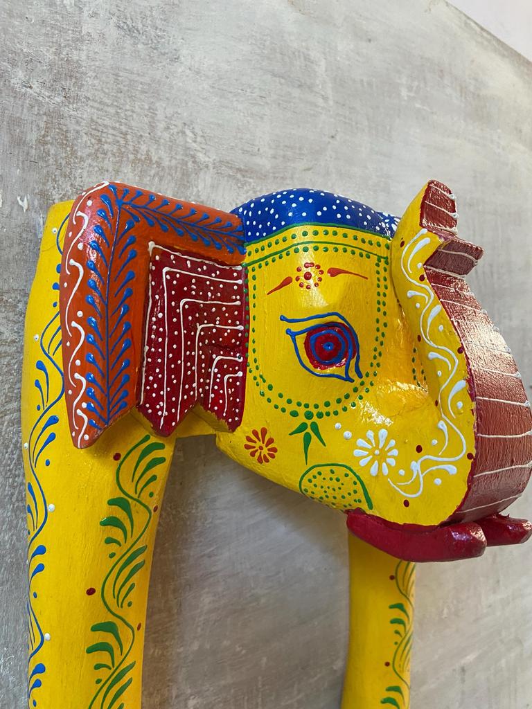 Colorful Rajasthani Wooden Elephant Wall Decor: Hand-Painted Folk Art Panel