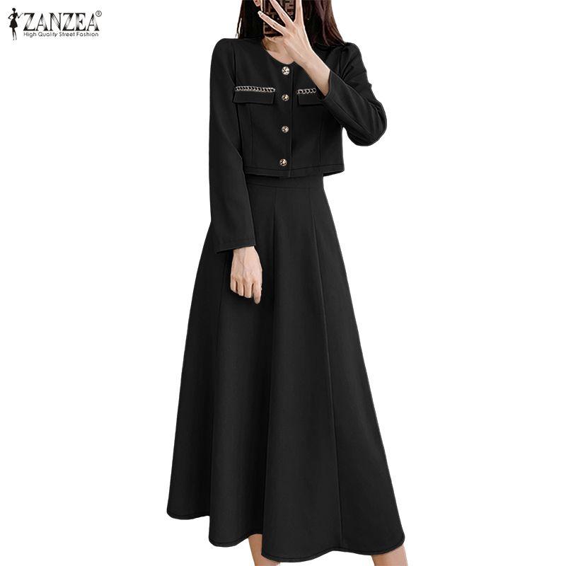 ZANZEA Women Long Sleeve Blouse and Long Skirts Casual Two Piece Suit Sets