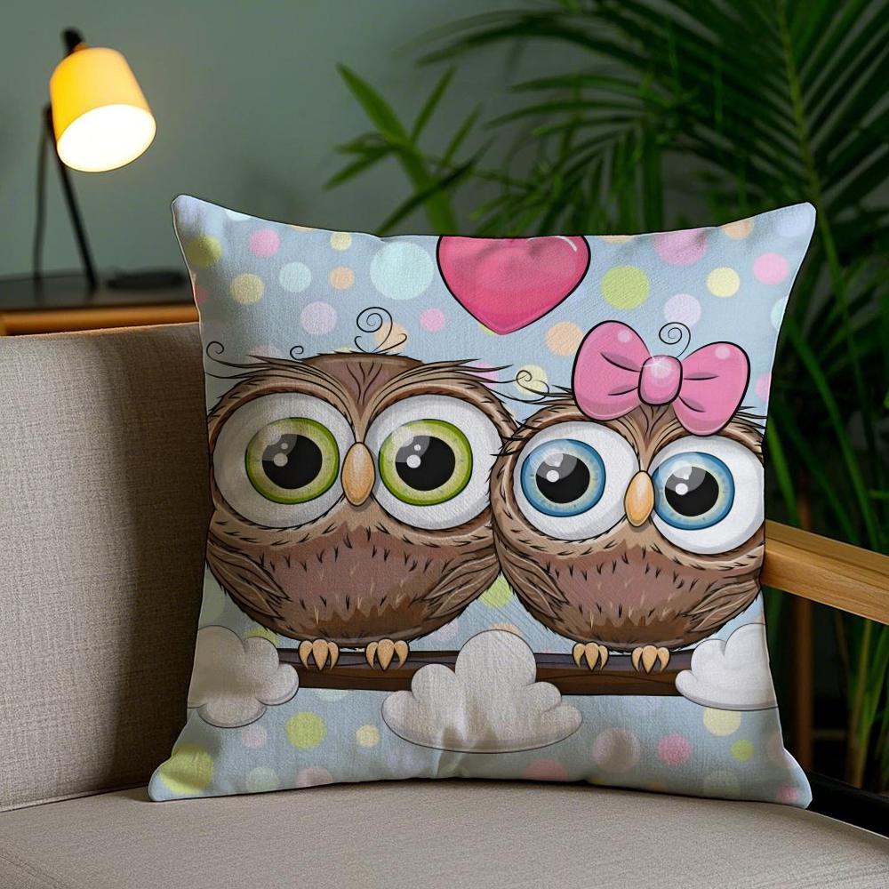 Cute Cartoon Owl Cushion Cover Soft Short Plush Double-Sided Printing Home Decor Machine Washable Pillow Case Gift
