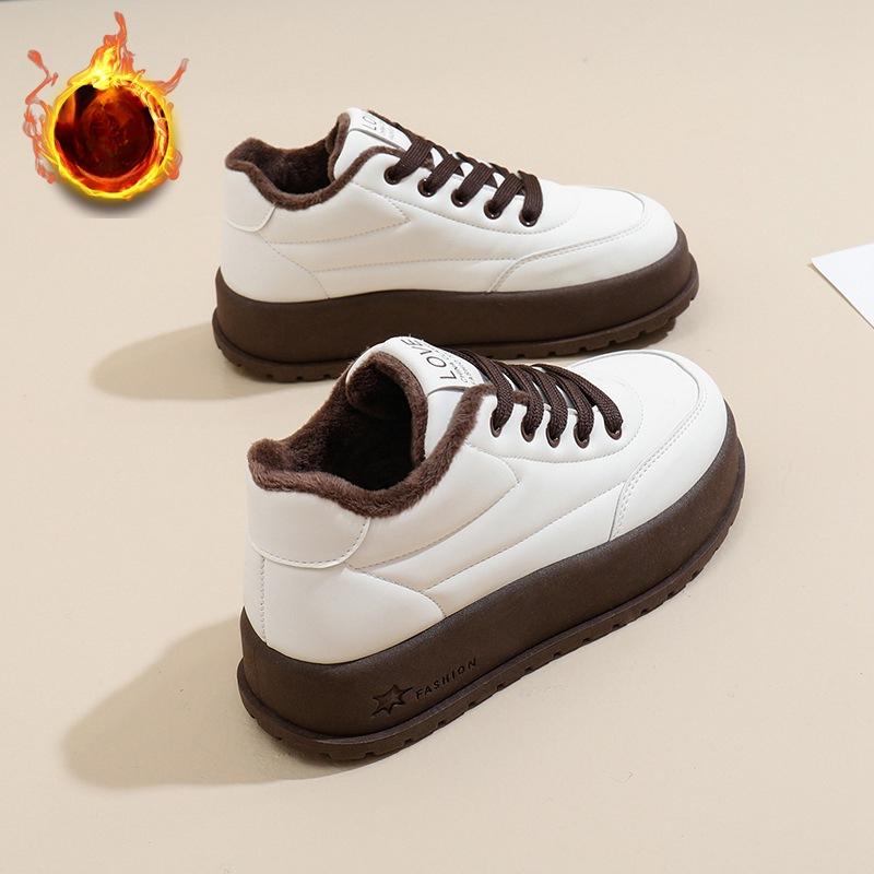 Baskets d'hiver décontractées à plateforme épaisse pour femmes, chaussures de marche confortables et antidérapantes, doublées de fausse fourrure, baskets de course chaudes à lacets, chaussures de tennis pour femmes