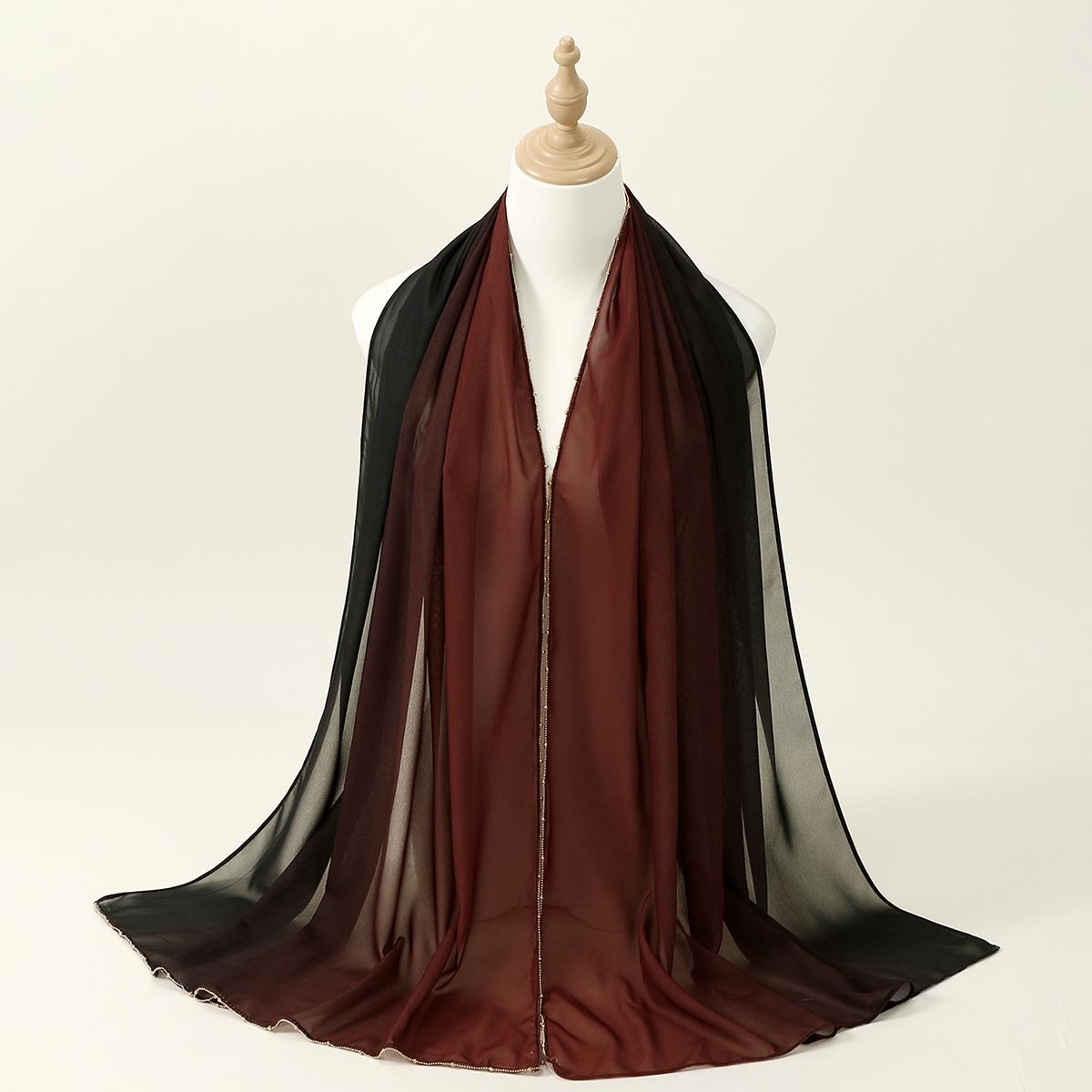 

Chiffon Gradient Chains Hijab Scarf Woman Muslim Hijab Long Shawl Muffler High Quality Fashion Muslim Headband 180*70cm