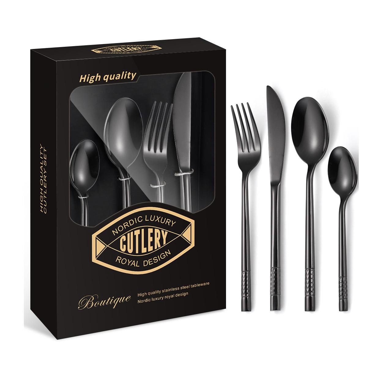 

Утолщенный молоток с узором из нержавеющей стали 430, набор посуды из 4 предметов, домашний нож для стейка в западном стиле, вилка, ложка чёрный