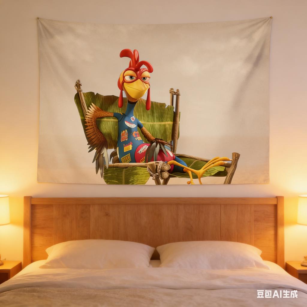 1pc Tropical Surfing Chicken Joe Tapestry Polyester 2D Flat Wall Hanging for Bedroom Living Room Dorm Fun Decor Cartoon Gift