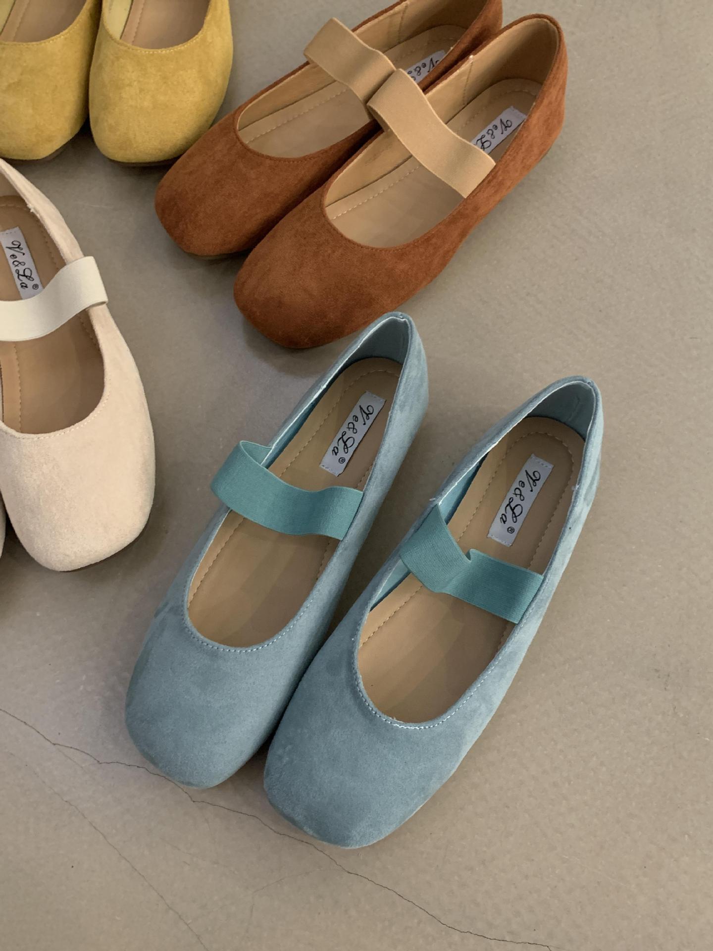 

Красные туфли Мэри Джейн, женская обувь, весна и осень 2025, новые замшевые, легкие, удобные, мягкие, с плоской подошвой, с одной педалью, одинарные туфли 35 синий