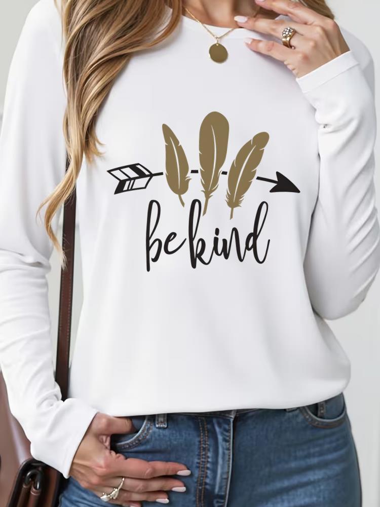 (Asian Size) letter trend cute 90s Casual Fashion Print T Shirt Tee Women Clothing autumn winter spring Top o-neck Graphic Long Sleeve T-shirts