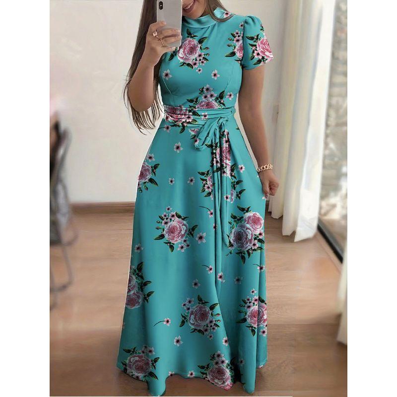 

Printed round Neck Short Sleeve Women s Print round Neck Short Sleeve Dress Green short sleeve M