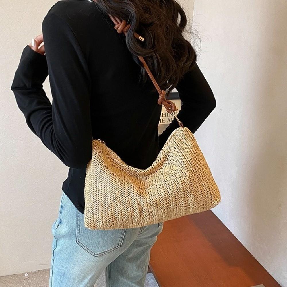Multicolor Weave Straw Bag Beach Handbag Raffia Shoulder Bag Simple Beach Crossbody Bag  Spring