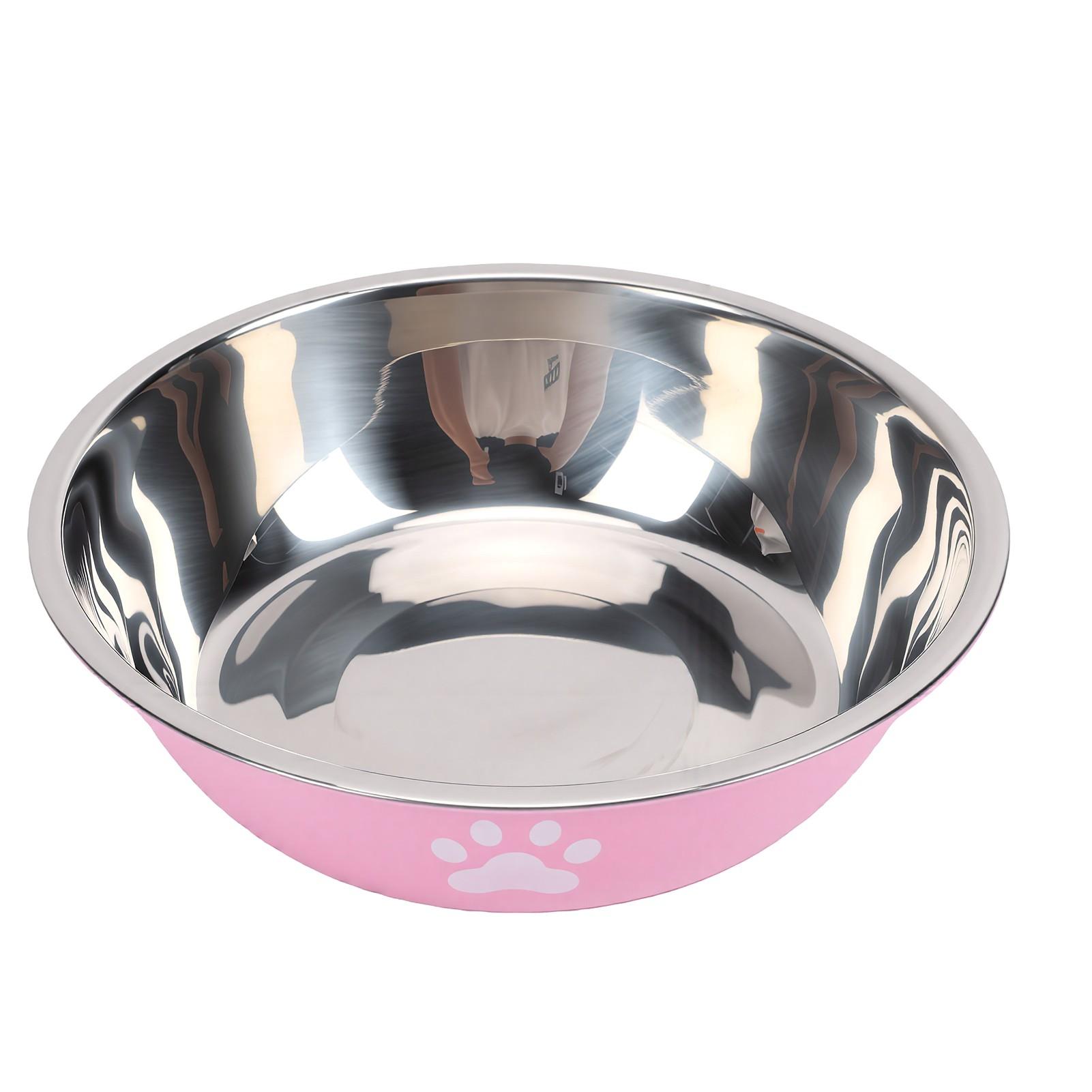 Gamelle pour chien en acier inoxydable avec fond en caoutchouc antidérapant Facile à nettoyer Abreuvoir/Mangeoire pour animaux de compagnie 14x14x4cm