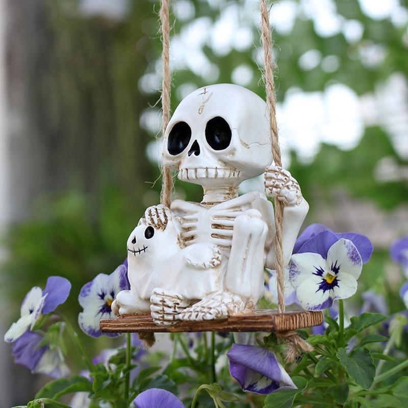Wisiorki Huśtawka Czaszka i Kot, Dekoracje Drzew w Ogrodzie i na Dziedzińcu, Domowe Ozdoby Duchów na Halloween