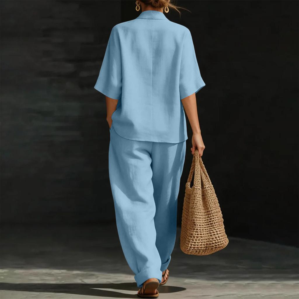 Women's Casual  V-neck Pullover Top With Loose Waist Pants Set
