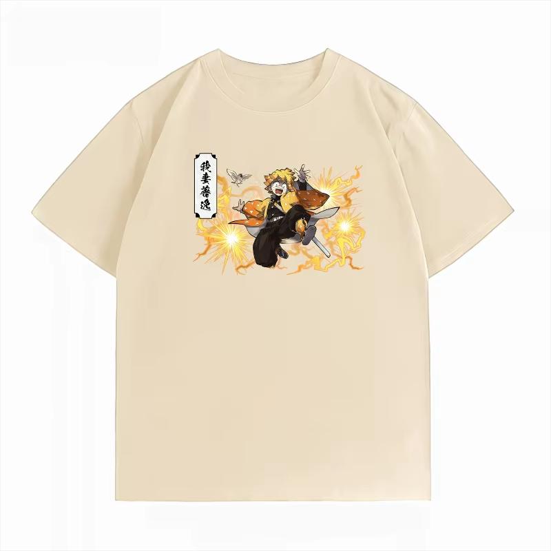Unisex Summer Cotton Casual Oversized Crew Neck Short‑Sleeve T‑Shirt with Demon Slayer Zenitsu Agatsuma Graphic Print Women And Men T-shirt