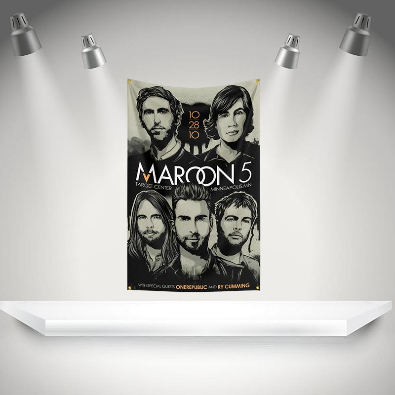 M-Maroons 5 Flag Rock Music Band Banner HD Printing Tapestry Exhibition, Music Band Fans, Garage Decor