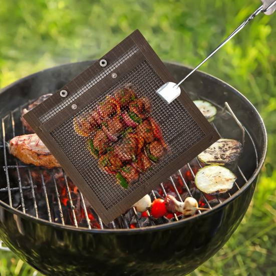BBQ Mesh Grill Bag Reusable Non-Stick Barbecue Bags for Meat Veggies Seafood Pizza Heat-Resistant BBQ Veggie Grill Pouches
