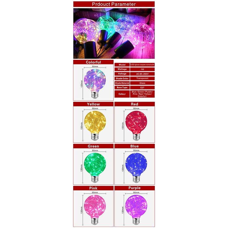 Bec LED Edison E27 220V Colorat RGB Iluminat Bec din sarma de cupru