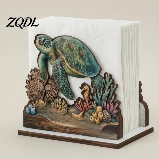 Durable Wood Napkin Caddy for Parties Rustic Wooden Holder, Octopus/Bird/Goose/Turtle/Black Bear/Elephant Pattern, Compact Tissue Sturdy Holder